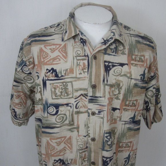 Summa Men Hawaiian camp shirt p2p 25" XL aloha tropical vintage linen abstract - Picture 4 of 9